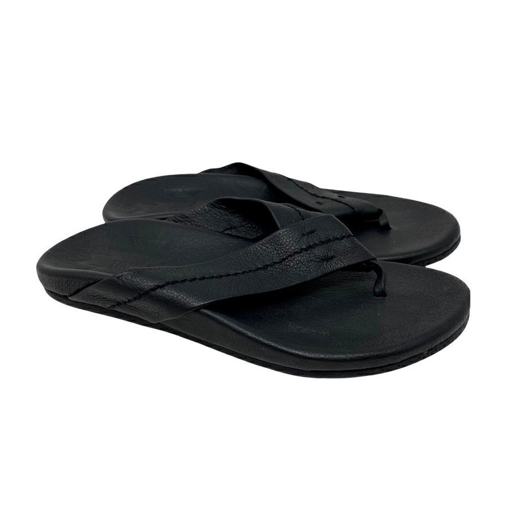 Toms Mens Flip-Flop Thong Sandals Black Leather Comfort Slip Ons 8 EUR 40.5